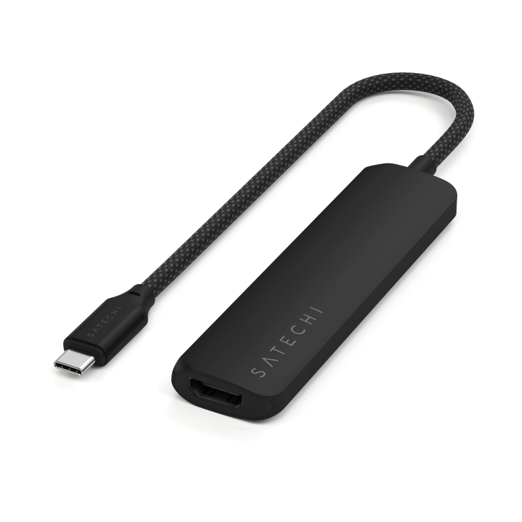 Satechi USB-C Хаб 4-в-1 Slim с HDMI 4K, USB 3.0 и зарядкой — для MacBook, iPad, ноутбуков (черный)