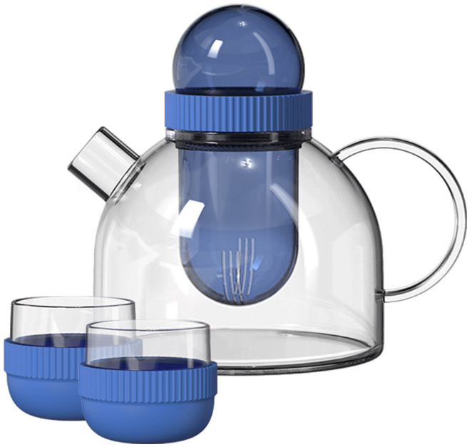 Заварочный чайник 800 мл и две чашки 95 мл/ Высокопрочное боросиликатное стекло KissKissFish BoogieWoogie Teapot with cup (синий)