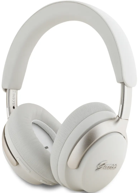 Guess Беспроводные наушники накладные | Шумоподавление ANC/ENC | С микрофоном | Порт AUX | Время работы до 30ч | Разъем USB-C для зарядки | Bluetooth 5.4 | Script Metal Logo, Beige