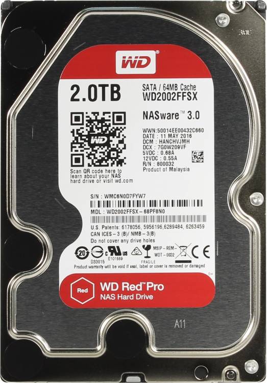 Жесткий диск Western Digital SATA 2TB 6GB/S 64MB RED PRO WD2002FFSX Global
