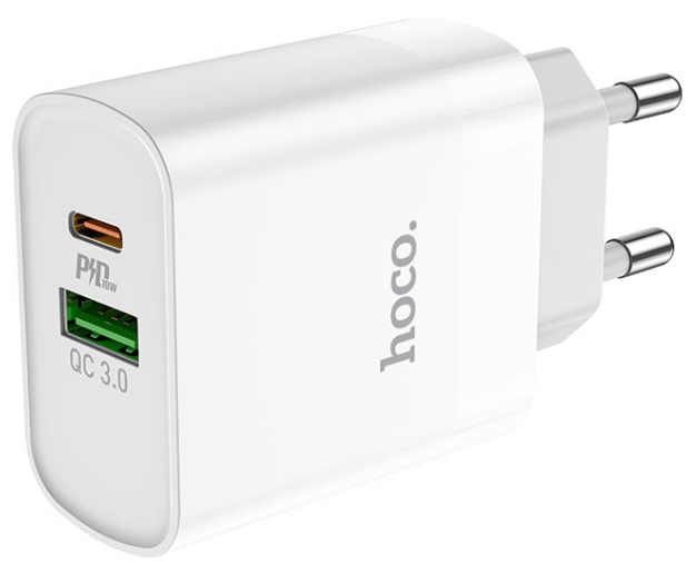 Зарядное устройство HOCO C80A ,быстрая зарядка PD20W+QC3.0 Rapido USB+USB-C, 3.1A, белый