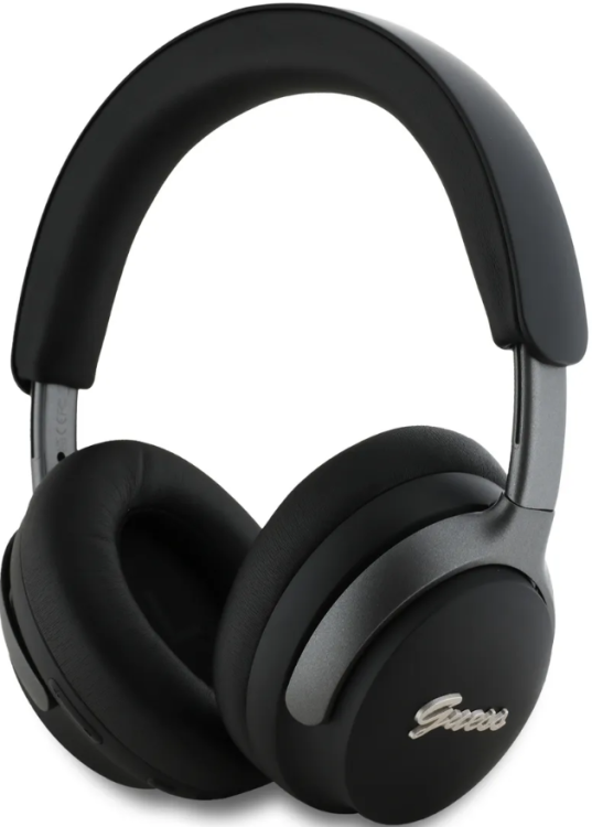 Guess Беспроводные наушники накладные | Шумоподавление ANC/ENC | С микрофоном | Порт AUX | Время работы до 30ч | Разъем USB-C для зарядки | Bluetooth 5.4 | Script Metal Logo, Black