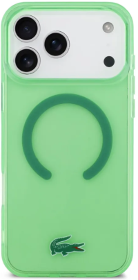 Lacoste Чехол для iPhone 17 Pro Max | С поддержкой MagSafe | С двухслойным покрытием IML | Твердый | Croc logo, Transparent Green 