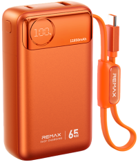 Remax T132 Внешний аккумулятор 11850 mAh | 65W | Со встроенным кабелем Type-C, Оранжевый