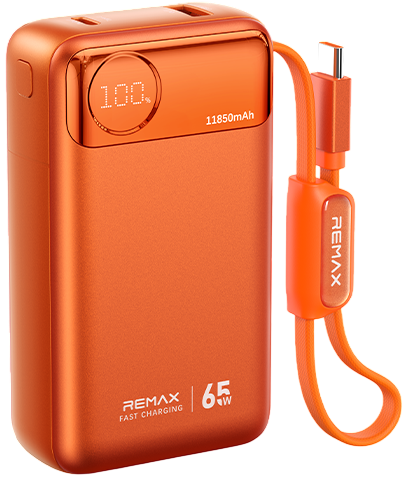 Remax T132 Внешний аккумулятор 11850 mAh | 65W | Со встроенным кабелем Type-C, Оранжевый