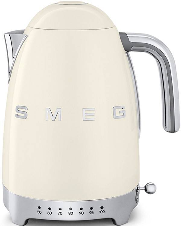 Чайник SMEG / Стиль 50-х г., чайник электрический, 1.7 л , 2400 Вт, корпус из нержавеющей стали, регулировка температуры, кремовый