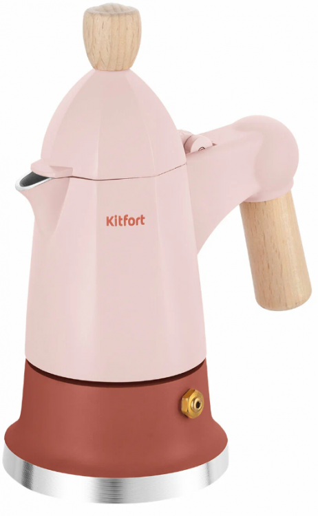 Kitfort кофеварка гейзерная КТ-7152-1 /светло-розовый /объем - 0.07 л /Используемое кофе - Молотый / Материал корпуса - Алюминий