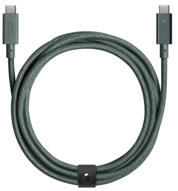 Native Union Belt Cable Pro 240W | USB-C to USB-C | Быстрая зарядка 240W | 2.4 метра | Прочный плетеный кабель из переработанных материалов | USB-IF сертифицированный | Для ноутбуков, планшетов и смартфонов | Цвет зеленый