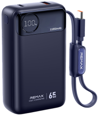 Remax T132 Внешний аккумулятор 11850 mAh | 65W | Со встроенным кабелем Type-C, Синий