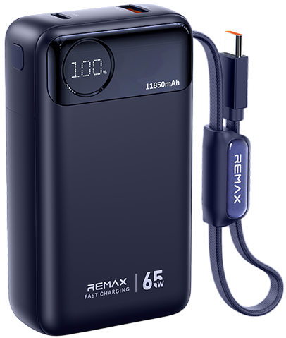 Remax T132 Внешний аккумулятор 11850 mAh | 65W | Со встроенным кабелем Type-C, Синий