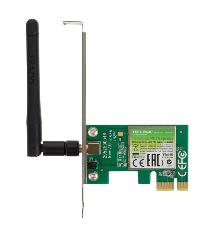Wi-Fi адаптер TP-LINK TL-WN781ND / PCI-E, 4 (802.11n), 150 Мбит/с, 2.4 ГГц, антенна - внешняя, передатчик - 20 dBm, Global