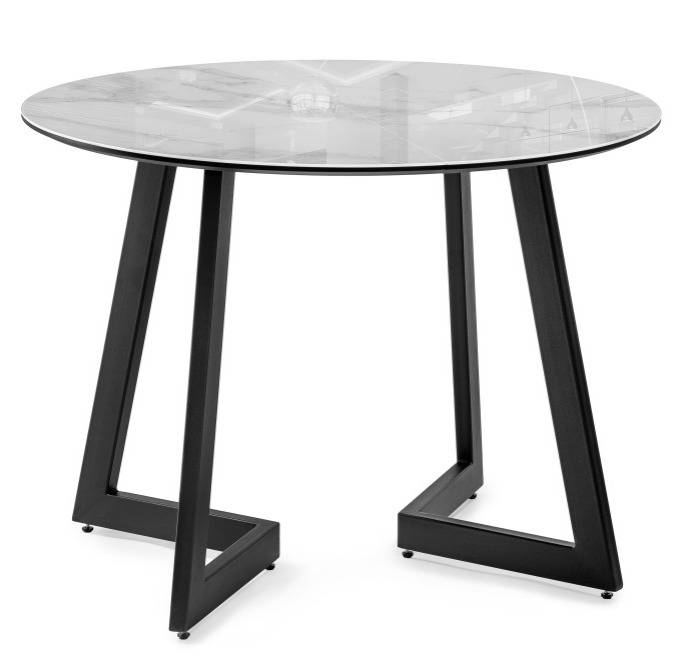 Woodville стеклянный стол "Алингсос" , 100(140)х100х76 , белый мрамор / черный , материал столешницы - стекло / МДФ / 532387