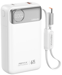 Remax T132 Внешний аккумулятор 11850 mAh | 65W | Со встроенным кабелем Type-C, Белый