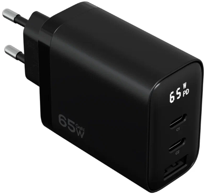 Magssory Сетевое зарядное устройство | Мощность 65 Вт, GaN | 3 порта: USB-C, USB-A | Сверхбыстрая зарядка, black