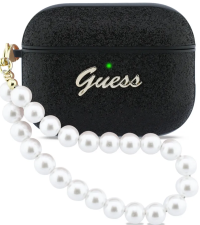 Guess Чехол для Airpods Pro 3 Glitter flakes Metal logo with Pearl hand strap Black