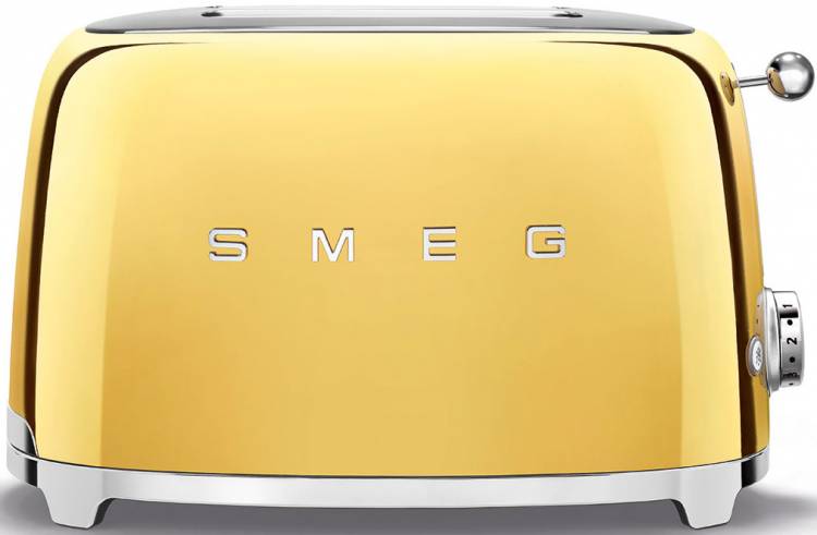 Тостер SMEG / Тостер на 2 ломтика, Функции: подогрев, размораживание, багель; 6 уровней поджаривания; Съемный поддон для крошек. Золото