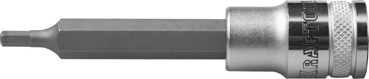 Kraftool HEX, 1/2", H3 27909-03 Торцовая бита-головка INDUSTRIE QUALITAT, удлиненная, материал S2, сатинированная