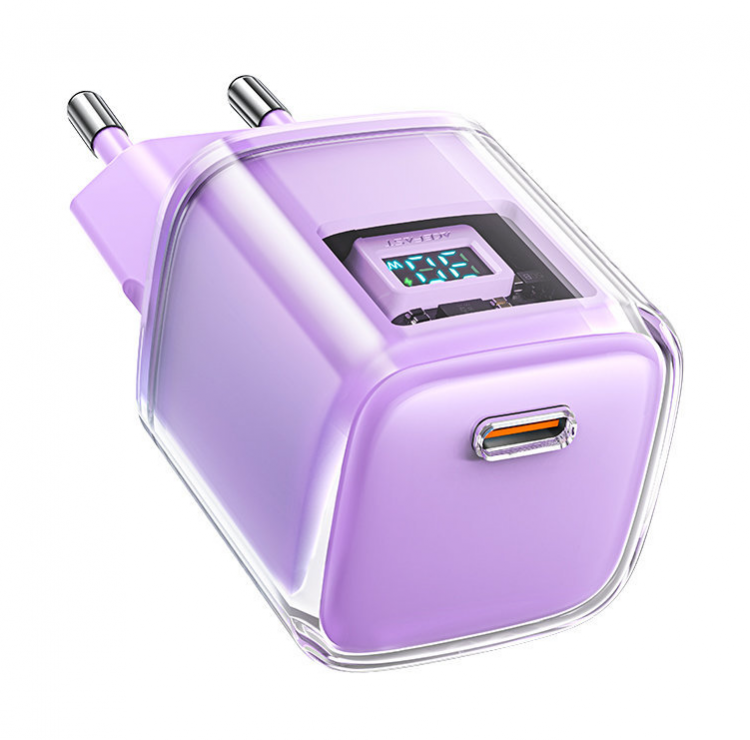 Acefast A53 cетевой адаптер, sparkling series PD30W GaN USB-C, цвет: alfalfa purple