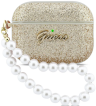 Guess Чехол для Airpods Pro 3 Glitter flakes Metal logo with Pearl hand strap Gold
