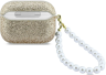 Guess Чехол для Airpods Pro 3 Glitter flakes Metal logo with Pearl hand strap Gold