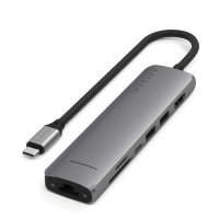 Satechi USB-C Хаб 7-в-1 Slim Multiport с Ethernet, HDMI 4K, USB 3.2, SD-кардридером и зарядкой 100W — для MacBook, iPad, ноутбуков Space Grey