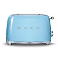 Smeg TSF01PBEU | Тостер | Пастельный голубой | Количество тостов: 2 | Мощность: 950 Вт | 6 уровней поджаривания | Функции: размораживание, подогрев, багель | Съемный поддон для крошек