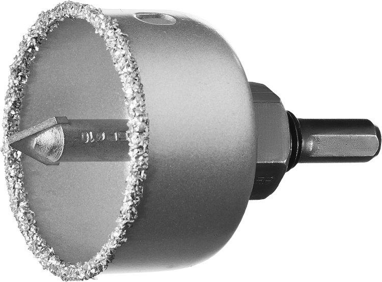 Зубр "ПРОФЕССИОНАЛ" 51 мм Коронка-чашка c карбид-вольфрамовым нанесением, высота 25 мм, в сборе с державкой и сверлом