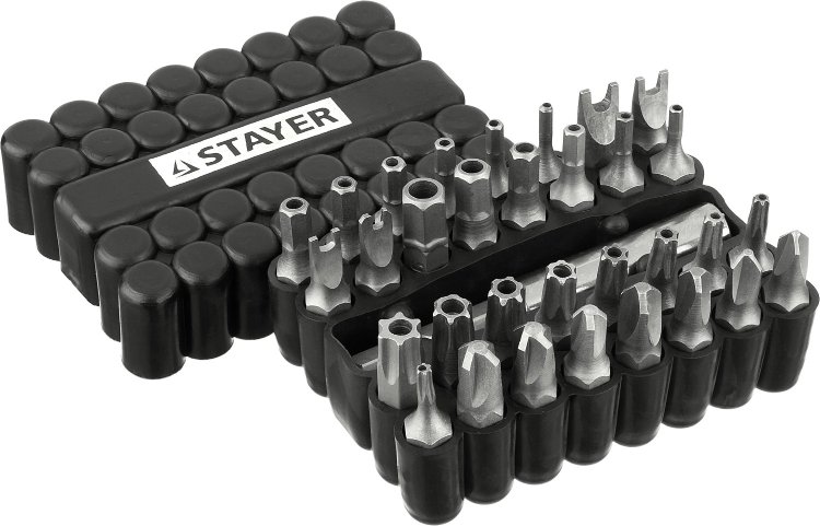 Stayer Master 26084-H33 26084-H33 Набор : Биты СПЕЦИАЛЬНЫЕ Cr-V, с магнитным адаптером, в ударопрочном держателе, 33 предмета