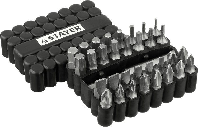 Stayer Master 26085-H33 26085-H33 Набор : Биты Cr-V, с магнитным адаптером, в ударопрочном держателе, 33 предмета