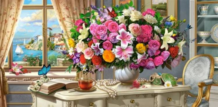 Пазлы 4000 Летние цветы и чашка чая 5904438400263