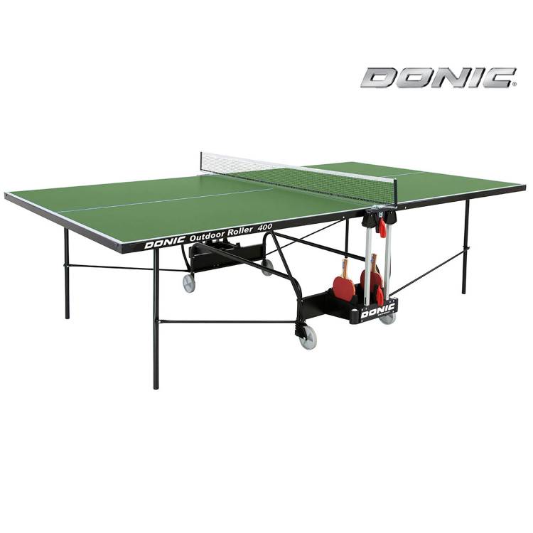 Теннисный стол DONIC / складной/ 274 х 152,5 х 76 см/ с сеткой/ на колесах/ для одиночной и групповой игры/ OUTDOOR ROLLER 400 GREEN