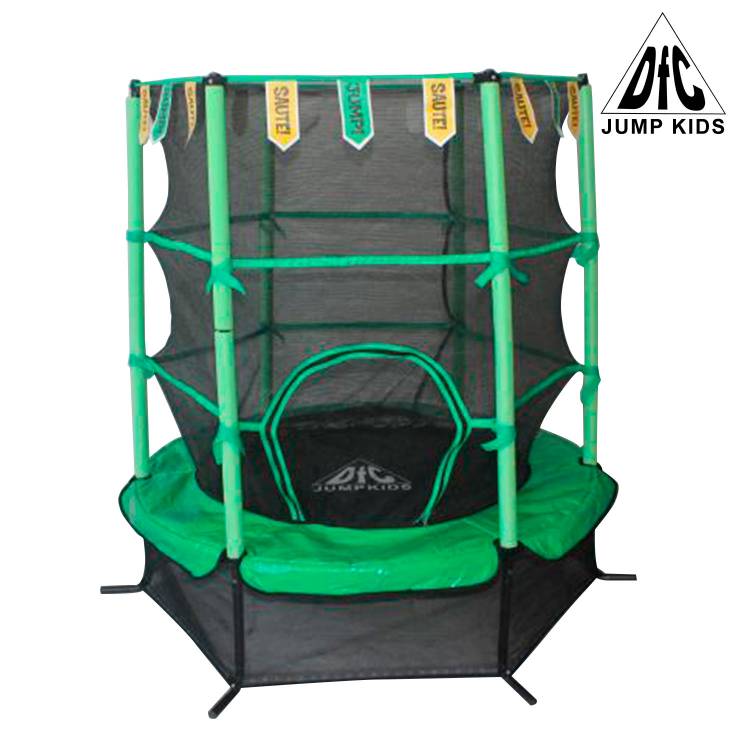DFC Батут (137см) JUMP KIDS 55" до 45 кг/ для дачи/ для дома/ с защитной сеткой/ с внутренней сеткой/ мини/ зеленый