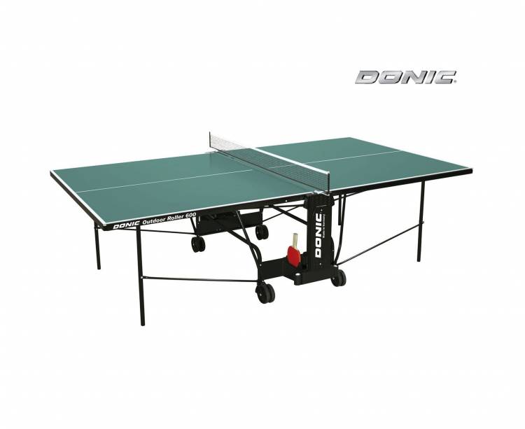 Теннисный стол DONIC / складной/ 274 х 152,5 х 76 см/ с сеткой/ на колесах/ для одиночной и групповой игры/ OUTDOOR ROLLER 600 зеленый
