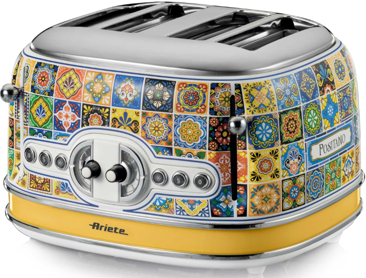 Ariete Тостер Positano 4 отсека | 6 уровней подрумянивания | Подогрев и размораживание | Автоматический выброс ломтиков | Металлический корпус | Без зажимов 