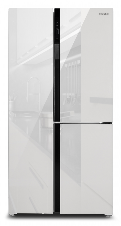 Hyundai трехкамерный холодильник Side by Side CS6073FV | объем: 637 л | No Frost | тип компрессора: инверторный | размеры ДхВхШ: 91.1x183x72.6см | цвет: белое стекло 