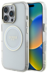 Guess для iPhone 16 Pro Max чехол PC/TPU Middle Colored Ring Metal Cam Hard Transp/White (MagSafe)
