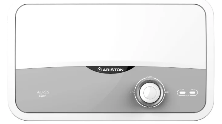Водонагреватель электрический Ariston AURES S 3.5 SH PL / проточный, установка горизонтальная, пластик, 3.5 кВт, 55 °C, 29 см x 18.3 см x 10.8 см / Global