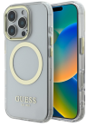 Guess для iPhone 16 Pro Max чехол PC/TPU Metal outline Transparent/Gold (MagSafe)