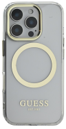 Guess для iPhone 16 Pro Max чехол PC/TPU Metal outline Transparent/Gold (MagSafe)