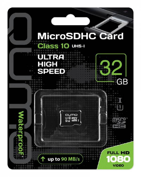 Карта памяти QUMO MicroSDHC 32GB Сlass 10 UHS-I ,3.0 без адаптером SD, черно-красная картонная упаковка