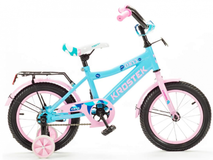 KROSTEK  велосипед  ONYX GIRL  | Размер колеса - 14 | Возраст велосипедиста от 4 до 6 лет | Максимальный вес велосипедиста 45 кг | Рост велосипедиста 85-110 | Количество скоростей - 1 |