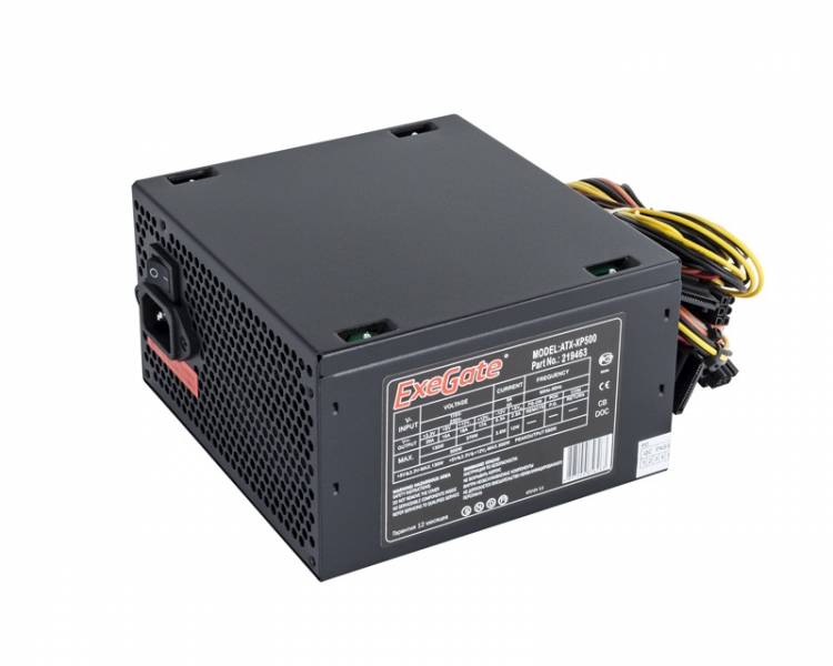 Блок питания 500W Exegate XP500, ATX, SC, black, 12cm fan, 24p+4p, 6/8p PCI-E, 3*SATA, 2*IDE, FDD + кабель 220V с защитой от выдергивания <EX219463RUS-S>