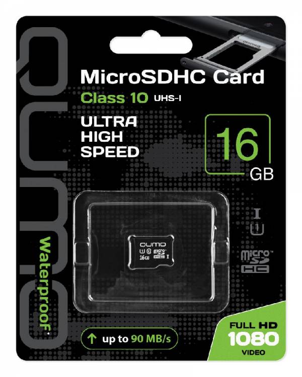 Карта памяти QUMO MicroSDHC 16GB Сlass 10 UHS-I ,3.0 без адаптером SD, черно-красная картонная упаковка