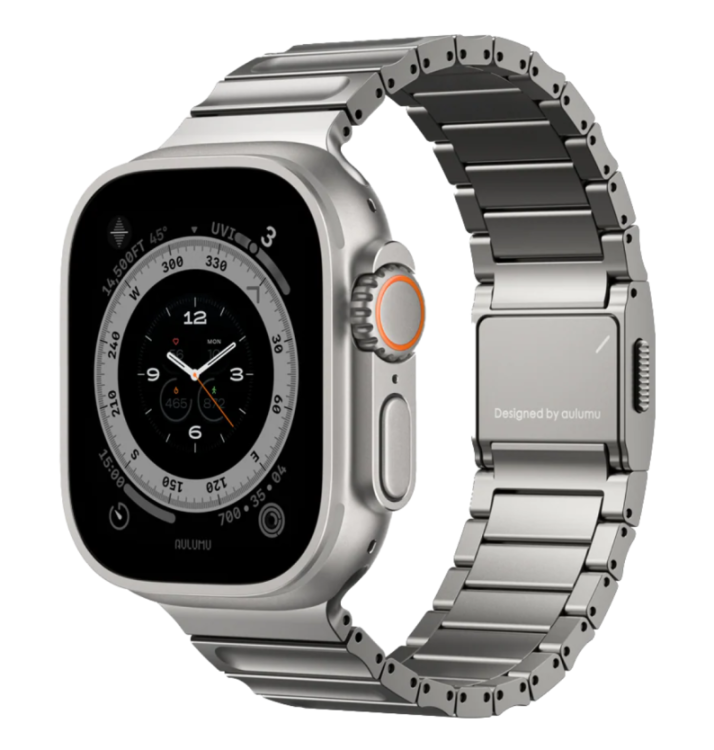 Aulumu C01 Титановый блочный браслет для Apple Watch Ultra 2/3 (44/45/46/49 мм) – премиум ремешок из титана, Серебристый 