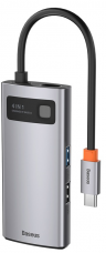 Baseus Хаб/Адаптер Metal Gleam Series 4-in-1 CAHUB-CY0G | Цвет: Серый | 4 Различных порта: Type-C - USB3.0+USB2.0+HDMI+Type-C PD | Компактные размеры | Встроенный кабель USB-C | Материал: Алюминиевый сплав