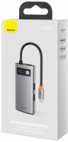 Baseus Хаб/Адаптер Metal Gleam Series 4-in-1 CAHUB-CY0G | Цвет: Серый | 4 Различных порта: Type-C - USB3.0+USB2.0+HDMI+Type-C PD | Компактные размеры | Встроенный кабель USB-C | Материал: Алюминиевый сплав
