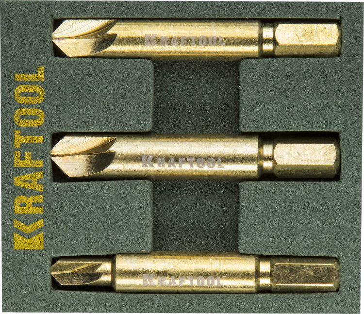Kraftool 3 предмета 26770-H3 Набор экстракторов для выкручивания крепежа с износом граней шлица до 95%.PH1/PZ1,PH2/PZ2,PH3/PZ3