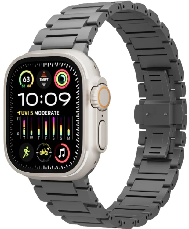 Levelo Ремешок для Apple Watch 49/46mm | Полностью из титана | С технологией защиты от окисления | Регулируемыми звеньями | Лёгкий | Устойчивый к коррозии | Гипоаллергенный | Aerio Titanium Watch Strap, Titanium