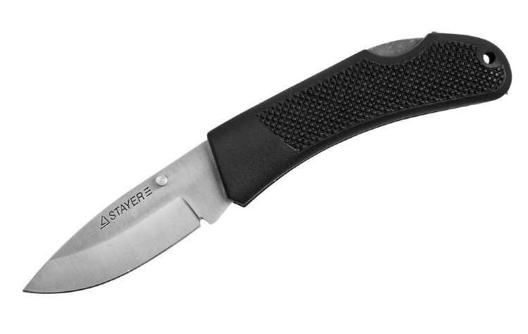 Нож Stayer 47600-1_z01 складной с обрезиненной ручкой, средний