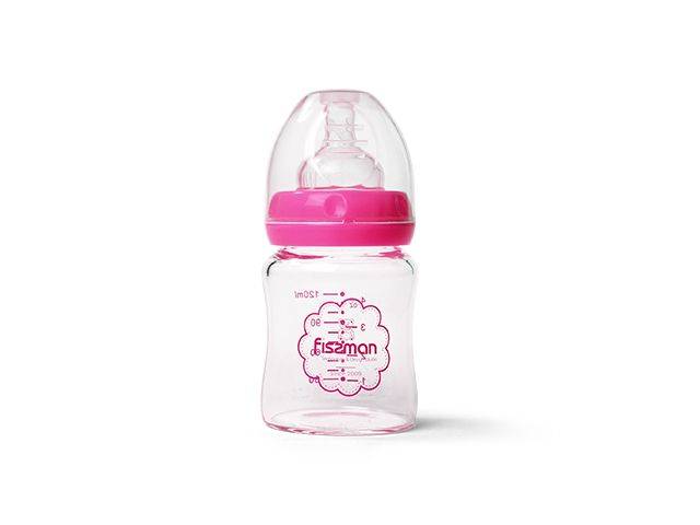 Fissman 9167 Бутылочка для кормления 120мл, цвет Розовый (жаростойкое стекло)